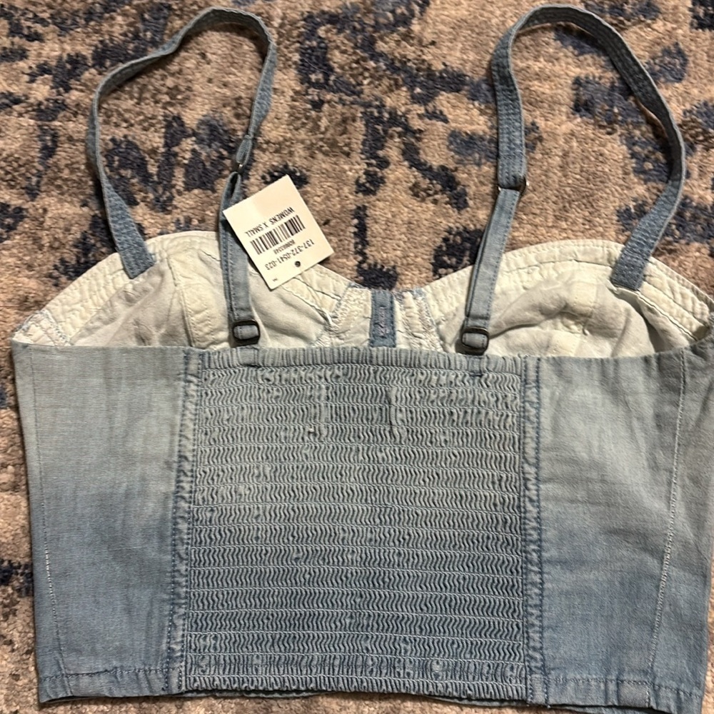 Abercrombie & Fitch Light Blue Denim Cropped Bustier Top - Picture 4 of 8